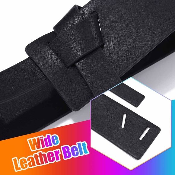 Wide Leather Belt Black Statement Waist Belts Fashion For Women (black)🐯 - Picture 6 of 7